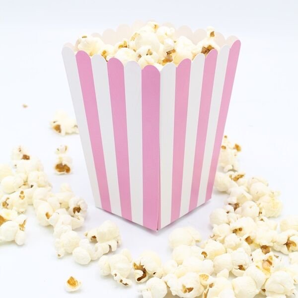 Pembe Çizgili Popcorn Kutusu 8 Adet