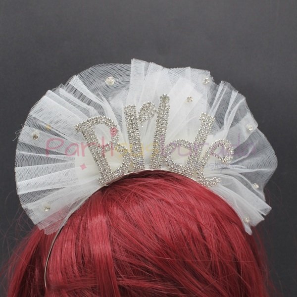 Tüllü Gümüş Bride Taç