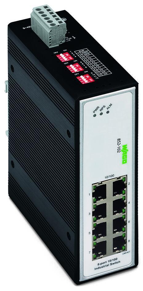 852-102 Endüstriyel Switch; 8-port 100Base-TX; siyah