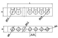 Delikli Pano Topraklama Klemensi 6,5x9mm² 7 Delikli 80A
