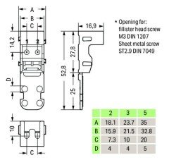221-503 Montaj taşıyıcısı; 3 iletkenli klemensler için