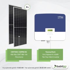 3 kWe / 3.64 kWp Hybrid Monofaze Solar Paket Sistem - LifePo4 Akü Kapasitesi 5,8 kWh