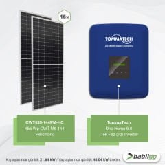 5 kWe / 7.28 kWp Hybrid Monofaze Solar Paket Sistem - LifePo4 Akü Kapasitesi 17,4 kWh