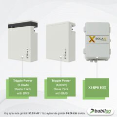 8 kWe / 10.01 kWp Hybrid Trifaze Solar Paket Sistem - LifePo4 Akü Kapasitesi 11,6 kWh