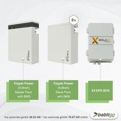 10 kWe / 12.74 kWp Hybrid Trifaze Solar Paket Sistem - LifePo4 Akü Kapasitesi 17,4 kWh