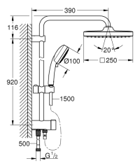 GROHE Tempesta Cosmopolitan System 250 Cube Kare Duvar Bağlantılı, Divertörlü Duş Sistemi - 26694001