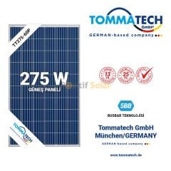 275 WATT TOMMATECH MARKA POLİKRİSTAL GÜNEŞ PANELİ 1. SINIF A CLASS