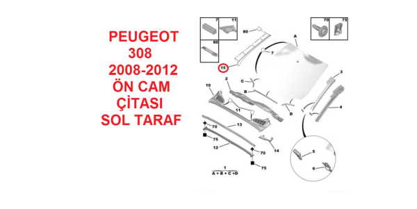 PEUGEOT 308 2008-->2012 ÖN CAM YAN ÇİTASI BAKALİTİ ( SOL TARAF )