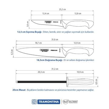 Tramontina 3'lü Bıçak Seti Doğrama Sıyırma Masat 24499/812