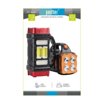 Panther Led El Feneri USB Şarjlı Solar Kamp Lambası PT-8267