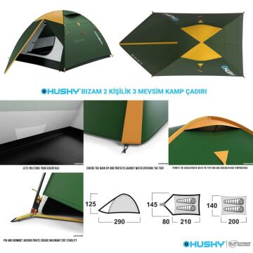 HUSKY Bizam Classic 2 Kişilik 3 Mevsim Kamp Çadırı Yeşil