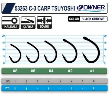 Owner 53263 C-3 Carp Tsuyoshi Black Chrome Sazan Olta İğnesi