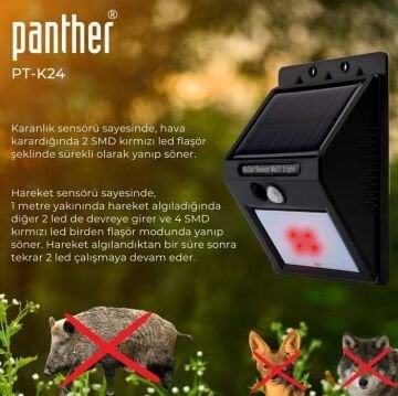 Panther Sensörlü Vahşi Hayvan Kovucu Solar Sokak Lambası PT-K24