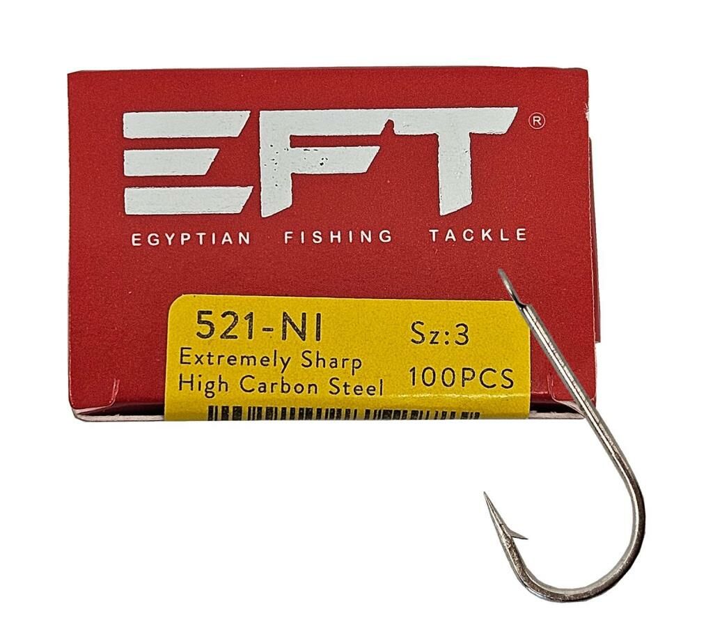 EFT 521 Kısa Düz Saplı Çelik Olta İğnesi Nikel 100ad