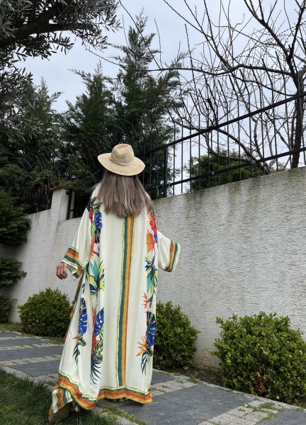 Çizgili Kimono Takım-EKRU