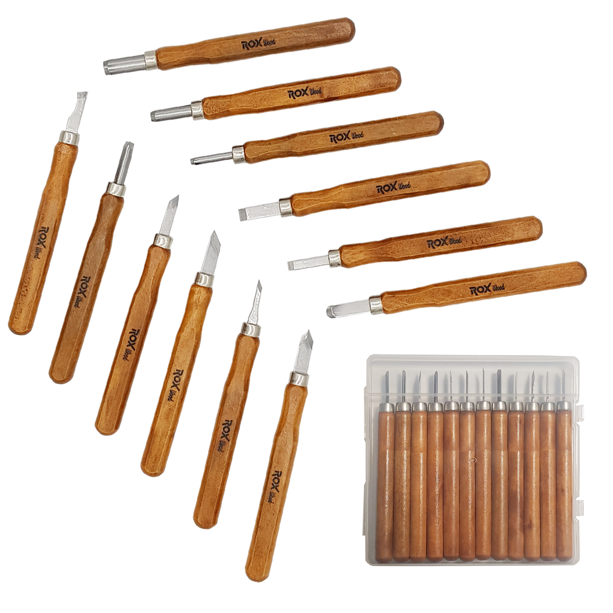 ROX Wood Mini Ahşap Oyma Bıçak Seti 12 Parça Pvc Çantalı