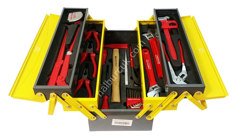 İzeltaş 5 Gözlü Metal Dolu Tesisatçı Takım Çantası (28 parça)