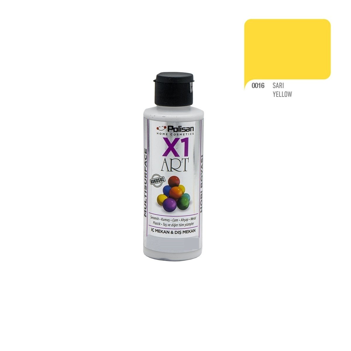 Polisan X1ART Multisurface Hobi Boyası 120ml - 0016 Sarı