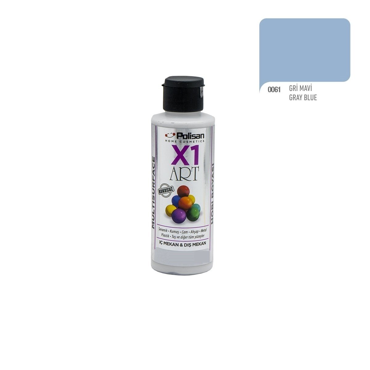 Polisan X1ART Multisurface Hobi Boyası 120ml - 0061 Gri Mavi