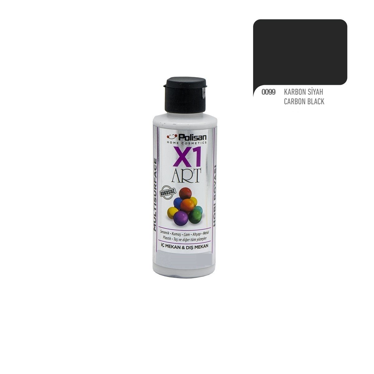 Polisan X1ART Multisurface Hobi Boyası 120ml - 0099 Karbon Siyah