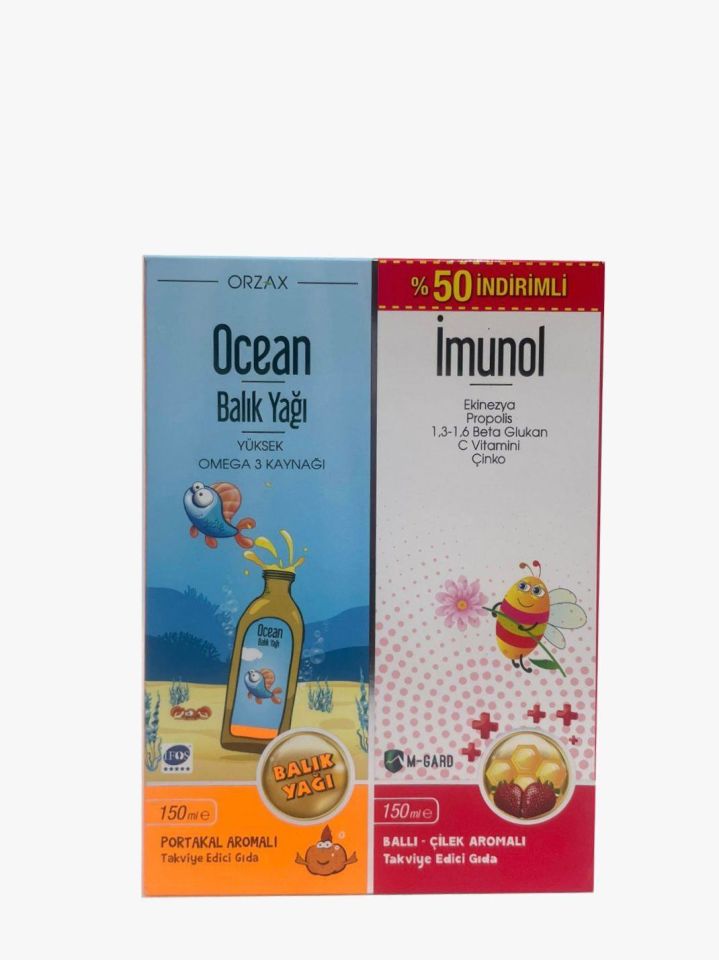 Ocean Balık Yağı Portakal Aromalı 150 ml + Imunol Şurup 150 ml - %50 İndirimli Kofre