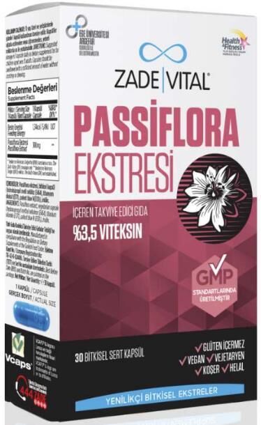 Zade Vital Passiflora Ekstresi İçeren Takviye Edici Gıda 30 Bitkisel Kapsül