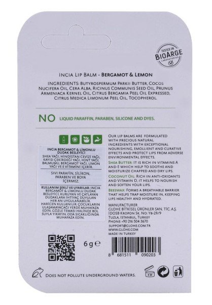 Doğal Bergamot & Limonlu Dudak Besleyici 6gr