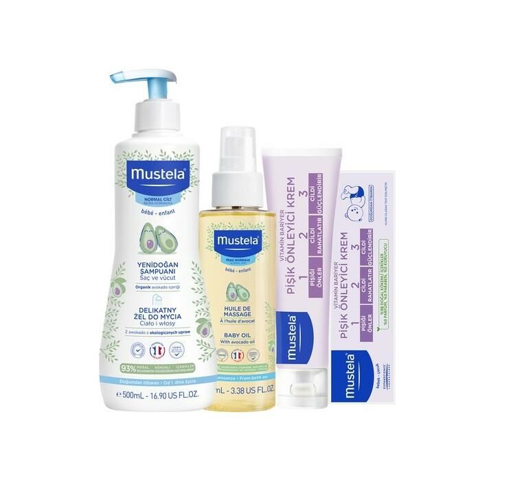 Mustela Bebek Günlük Çözüm Seti (500ml.Şam+50ml.Pişik Kremi+100ml.Oil)