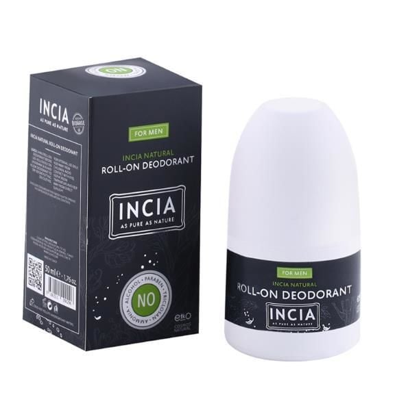 INCIA %100 Doğal Roll On Deodorant Erkeler İçin Ter Kokusu Önleyici Lekesiz 50 ml