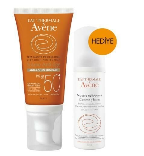 Avene Yaşlanma Karşıtı Güneş Kremi SPF 50 50 ml | Temizleyici Köpük 50 ml HEDİYE