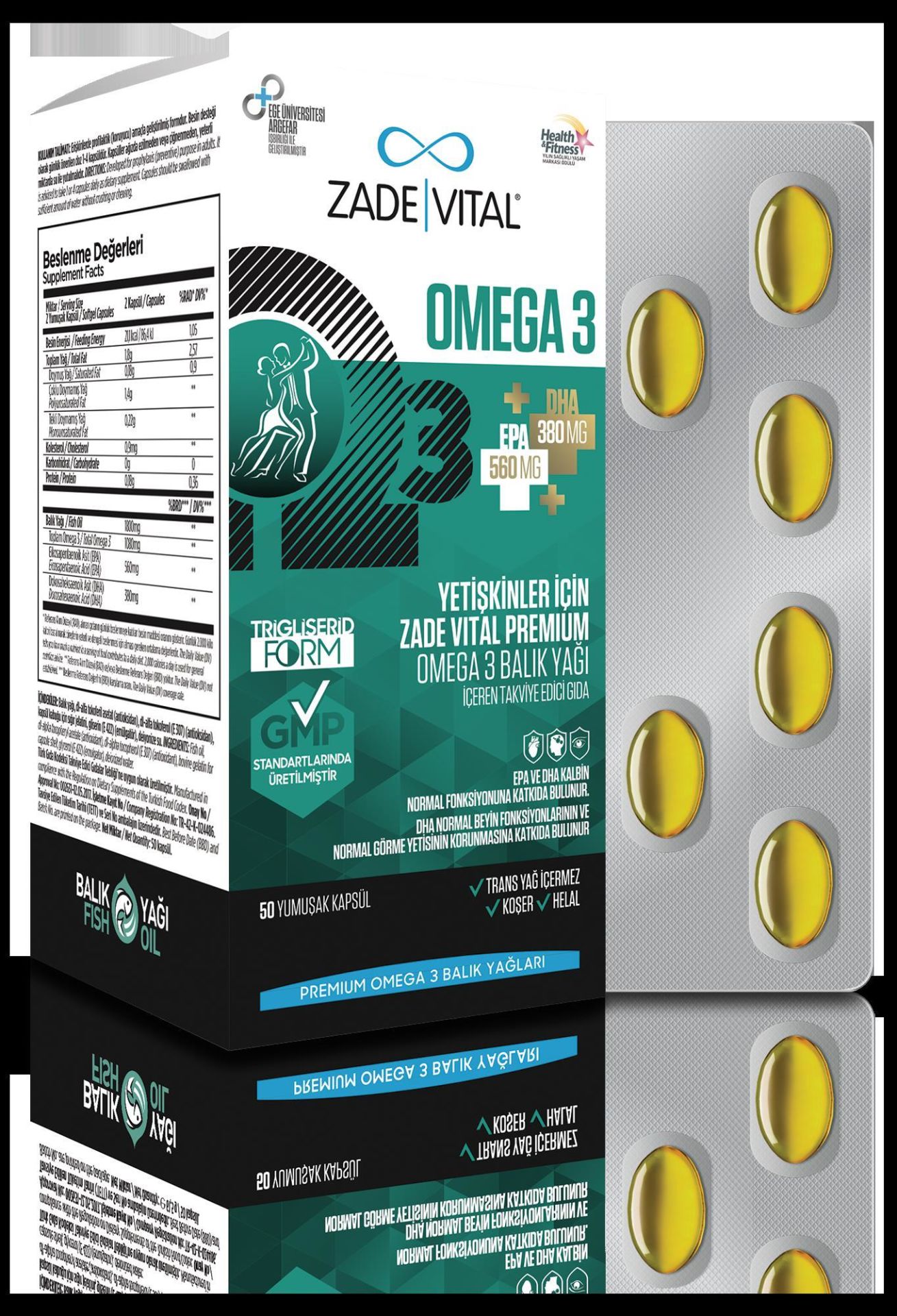 Zade Vital Omega 3 Premium Adults (Yetişkinler İçin) 50 Kapsül