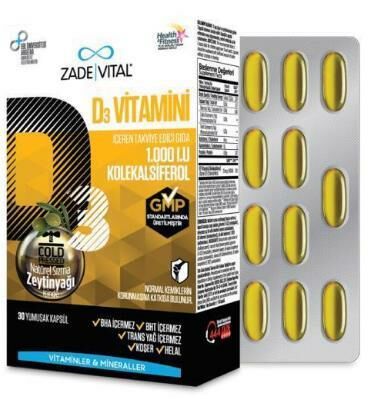 Zade Vital D3 Vitamini 1.000 I.U 30 Kapsül
