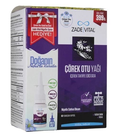 Zade Vital Çörek Otu Yağı 60 Kapsül + Nigefix Sprey 10 ml Hediye