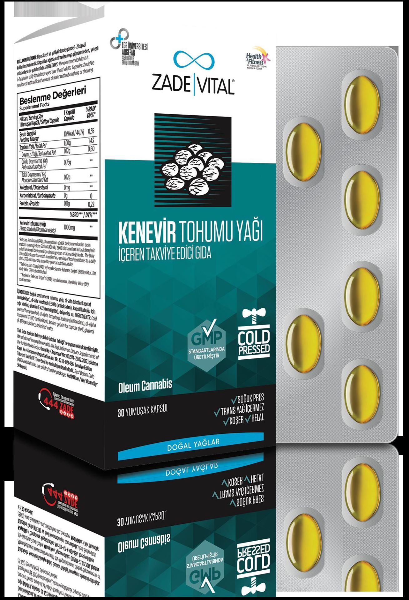 Zade Vital Kenevir Tohumu Yağı 30 Kapsül