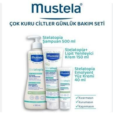 Mustela Stelatopia Bakım Seti Çantalı - Şampuan 200 ml + Lipit Yenileyici Krem 300 ml + Emolyent Yüz Kremi 40 ml