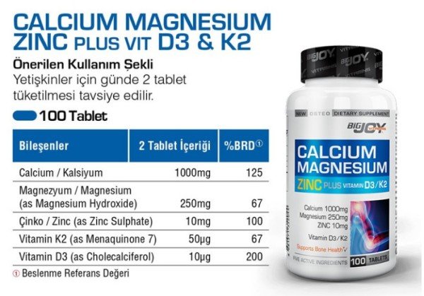 Big Joy Calcium Magnesium Zinc K2 D3 100 Tablet