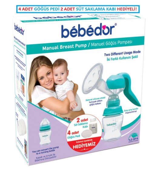 Bebedor Manuel Göğüs Pompası (2 adet Süt Saklama Kabı+4 adet Göğüs Pedi)