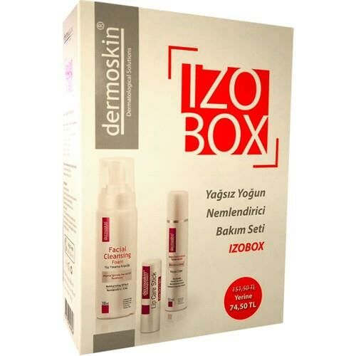 Dermoskin İzobox Yağsız & Yoğun Bakım Seti - (Nemlendirici Krem 50 ml + Yüz Yıkama Köpüğü 200 ml + Lip Care Stick)