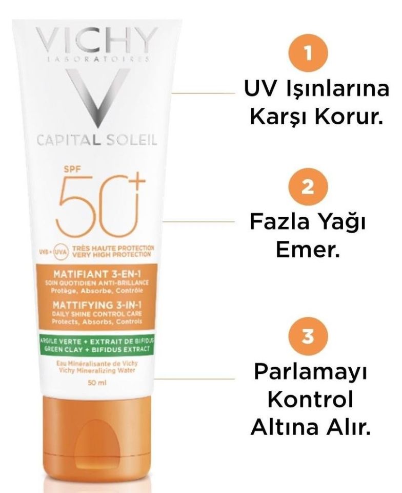 Vichy Capital Ideal Soleil Anti Brillance Matifiant 3 in 1 Cream SPF50 50 ml