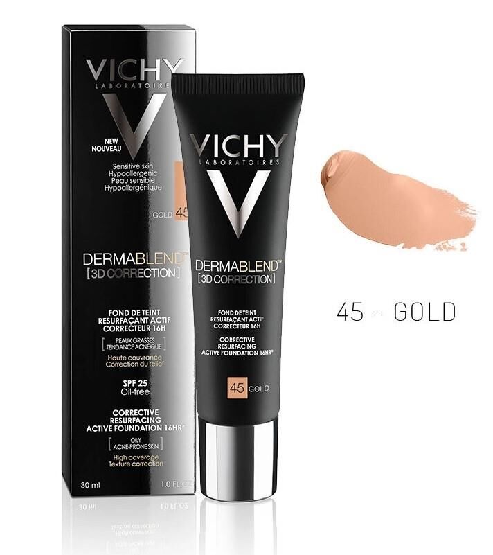 Vichy Dermablend Yüksek Kapatıcı Etkili Likit Fondöten 45 Gold Tüm Cilt Tipleri 30 ml