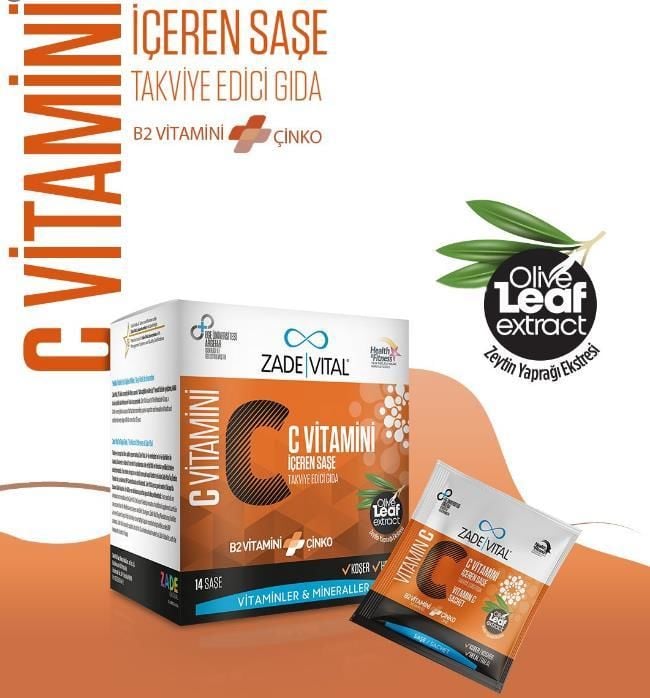 Zade Vital C Vitamini + B2 Vitamin + Çinko + Zeytin Yaprağı Ekstresi İçeren 14 Saşe