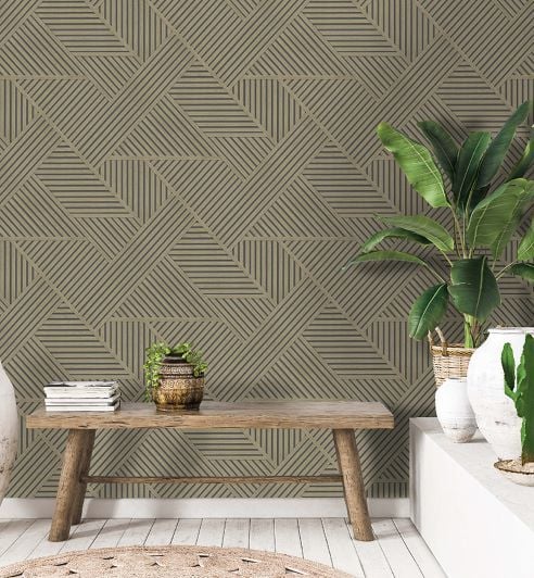 Modern Geometrik Naturel Ahşap Panel Tasarım Duvar Kağıdı