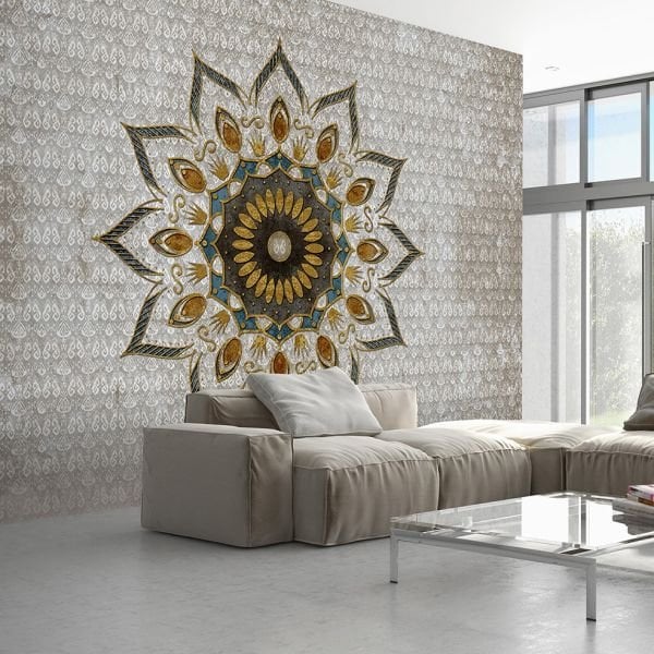 Grey Ankara Desen Mandala Duvar Kağıdı