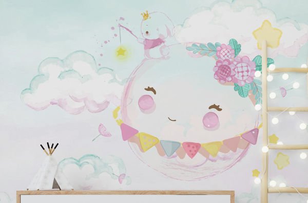 Uva Yıldız Tutan Sevimli Tavşan Çocuk Odası Duvar Kağıdı