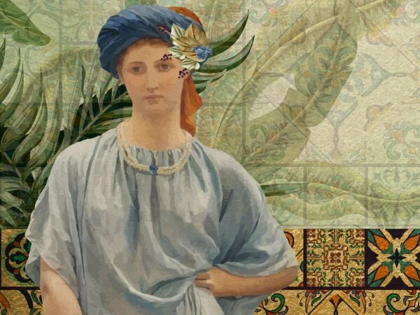 Antik Çağ Elbiseli Kadınlar ve Yapraklar Duvar Kağıdı