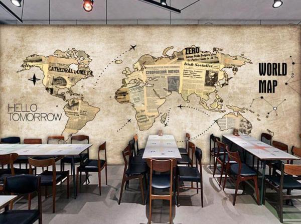 Gazetelerden Oluşan Dünya Haritası Duvar Kağıdı