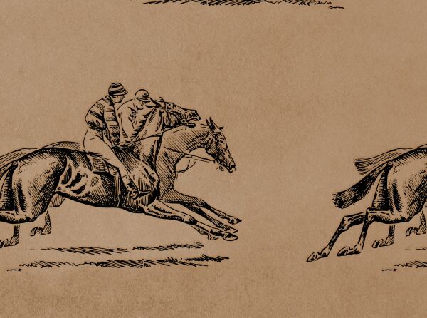 Kahverengi Zemin Karakalem Koşan Atlar Jokey Duvar Kağıdı