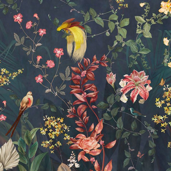 Cennet Bahçesinde Papağanlar Çiçekler Duvar Kağıdı