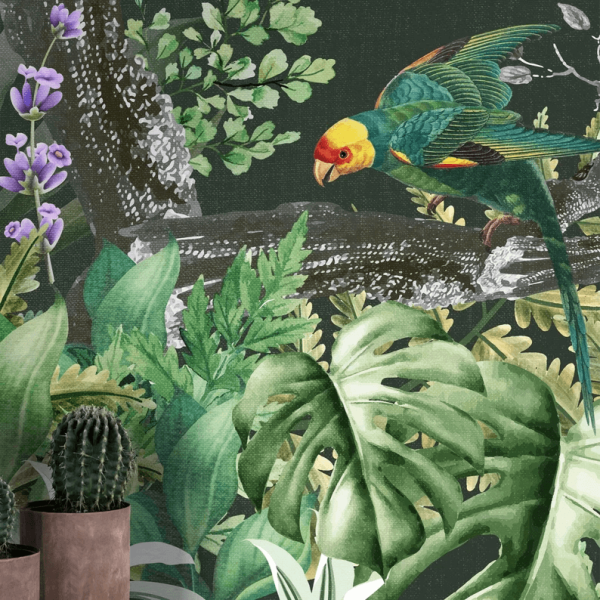 Uva Tropik Yaprak Buketi Üzerinde Papağanlar Duvar Kağıdı