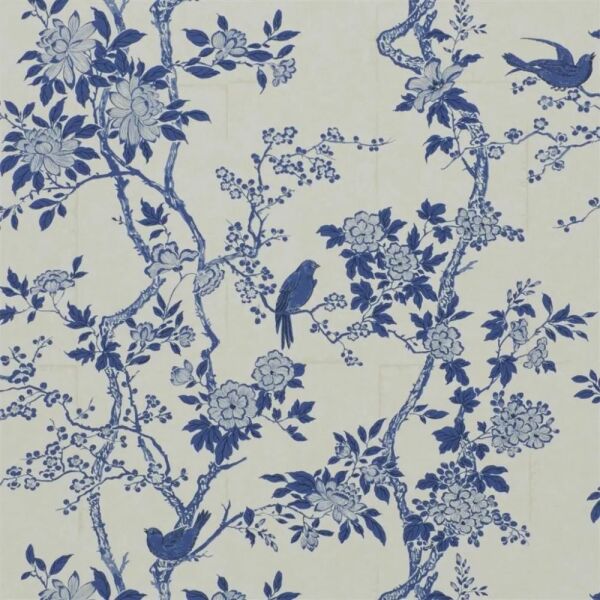 Marlowe Floral Lacivert Çiçekler Zemin Kuşlar Duvar Kağıdı